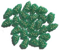 25 17mm Milky Green and Gold Christmas Tree Beads